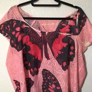 Pink netted butterfly blouse